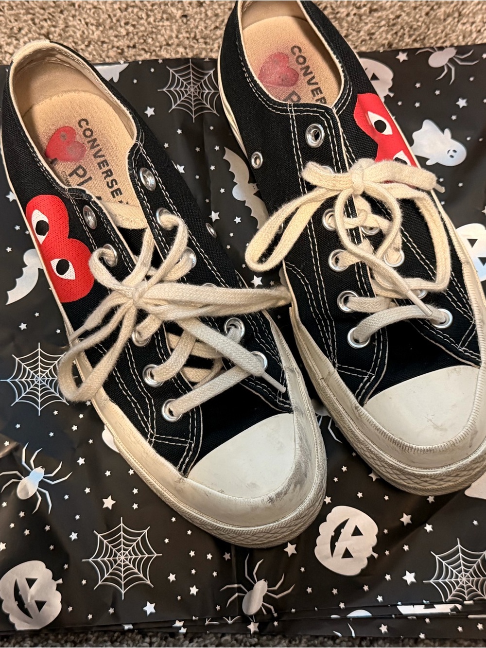 Converse Black Canvas Kids Low-Top Sneakers with Red Heart